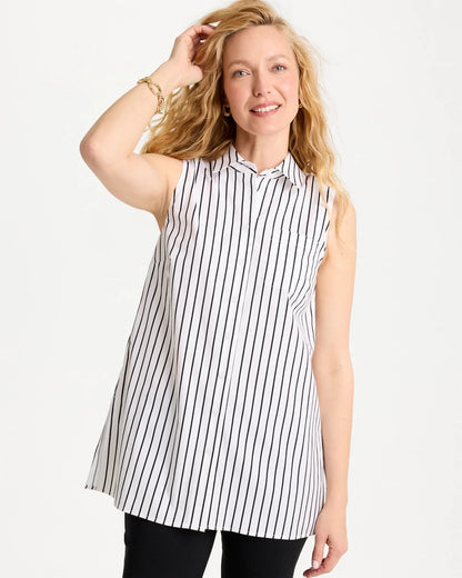 Chico's New - Poplin Cotton Collared Striped Tunic Black