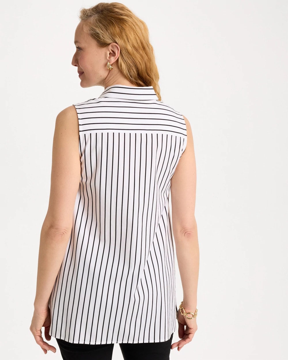 Chico's New - Poplin Cotton Collared Striped Tunic Black