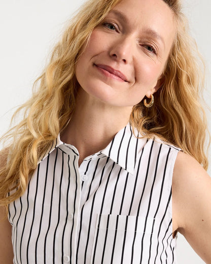 Chico's New - Poplin Cotton Collared Striped Tunic Black