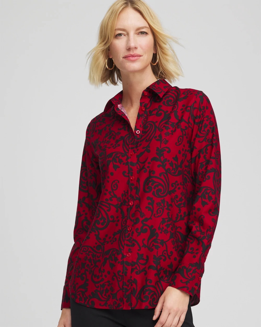 Chico's Great Value - No Iron™ Vinstra Scrolls Shirt Carmine Red