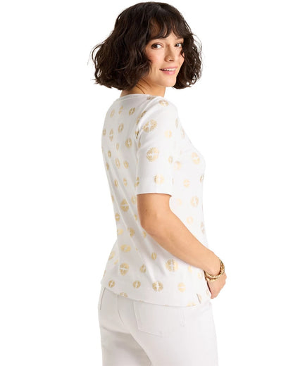 Chico's Signature - Stamped Pima Elbow Sleeve Tee Alabaster