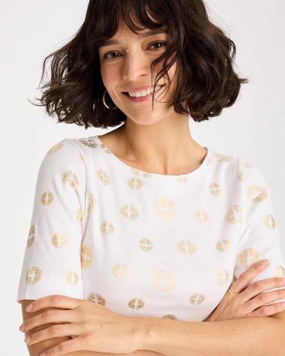 Chico's Signature - Stamped Pima Elbow Sleeve Tee Alabaster