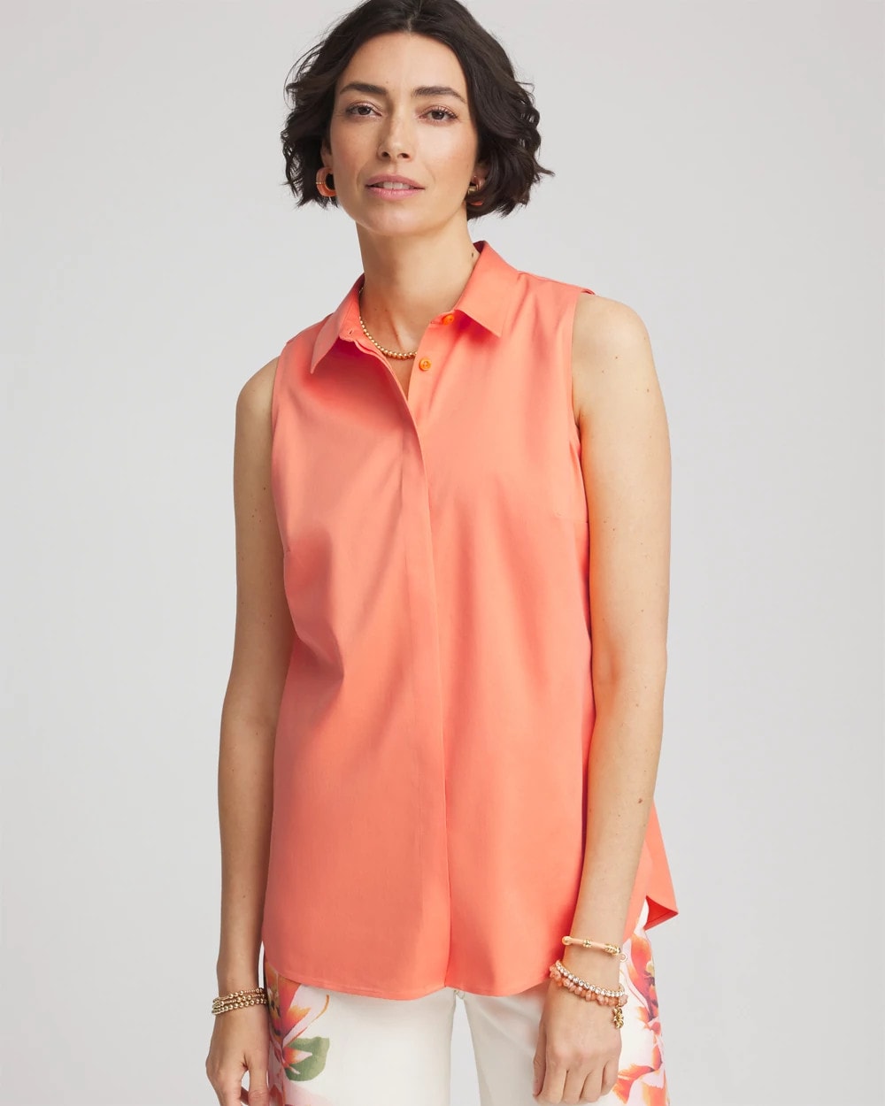 Chico's Best Seller - No Iron™ Sleeveless Sateen-Stretch Shirt Sunset Peach