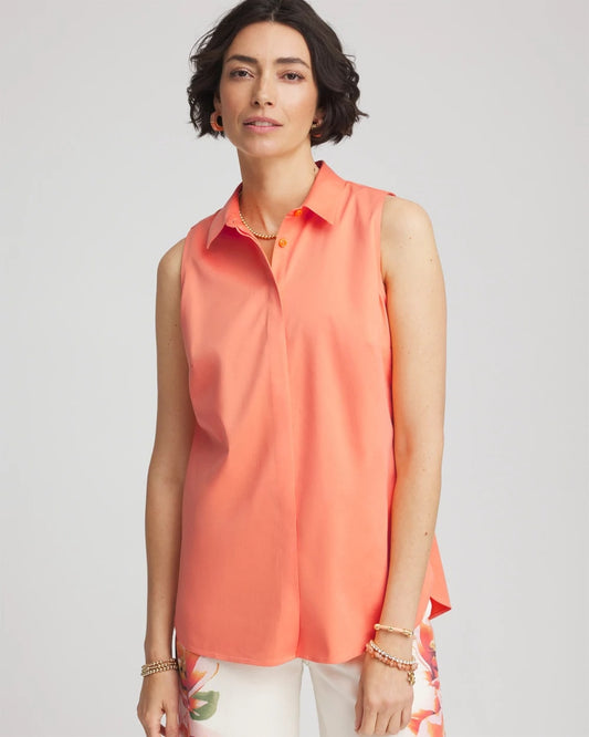 Chico's Best Seller - No Iron™ Sleeveless Sateen-Stretch Shirt Sunset Peach