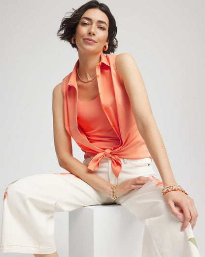 Chico's Best Seller - No Iron™ Sleeveless Sateen-Stretch Shirt Sunset Peach