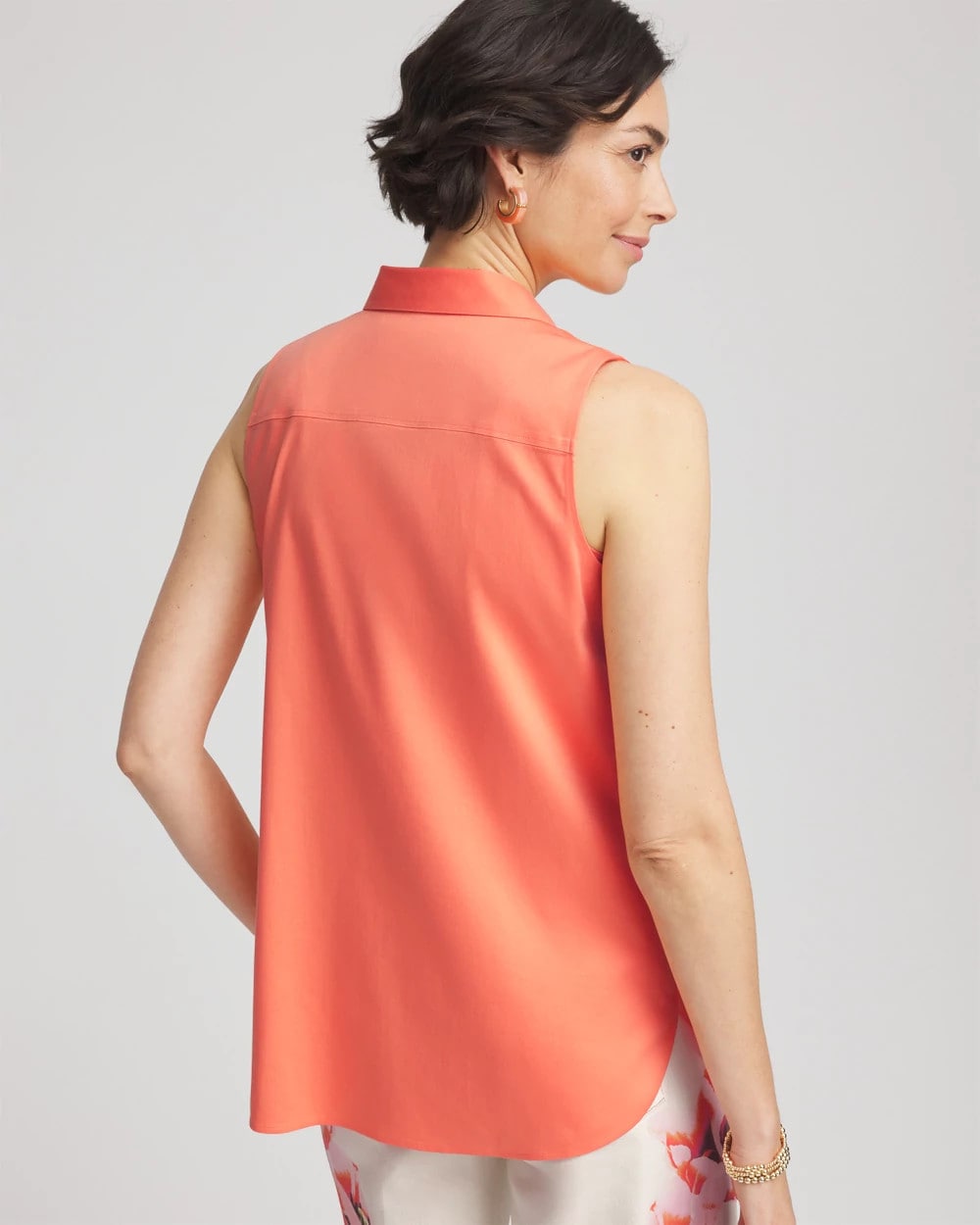 Chico's Best Seller - No Iron™ Sleeveless Sateen-Stretch Shirt Sunset Peach