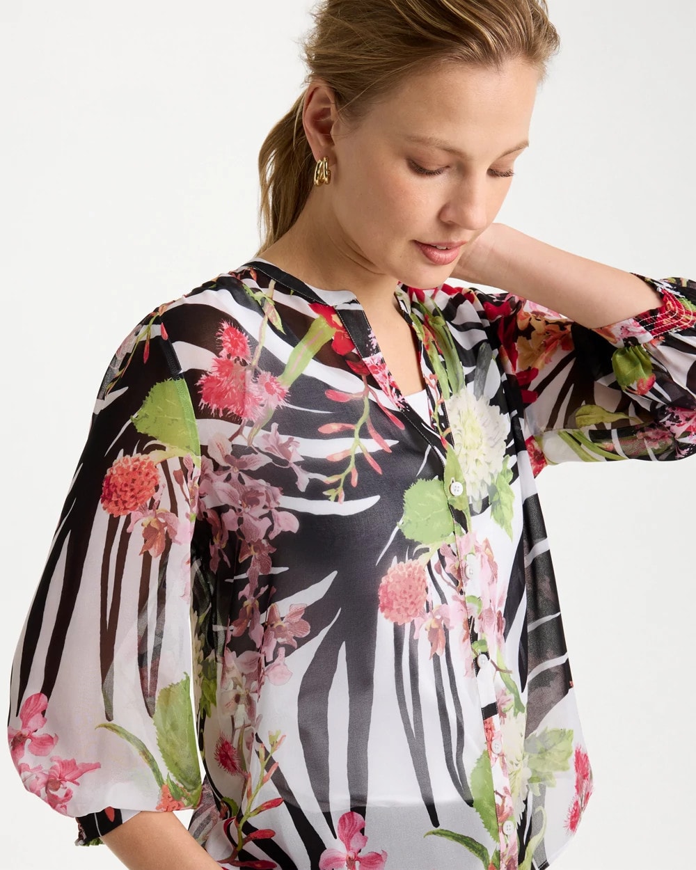 Chico's Recommended - Georgette Lightweight Printed Blouse Cherry Lush