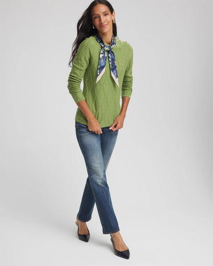 Chico's Premium - Button Shoulder Crewneck Pullover Green Fig