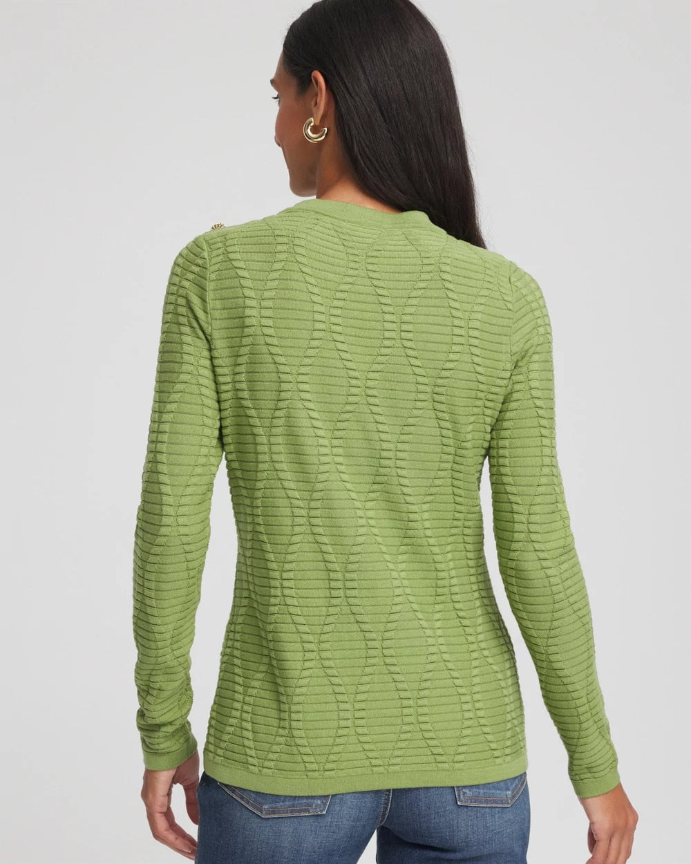 Chico's Premium - Button Shoulder Crewneck Pullover Green Fig
