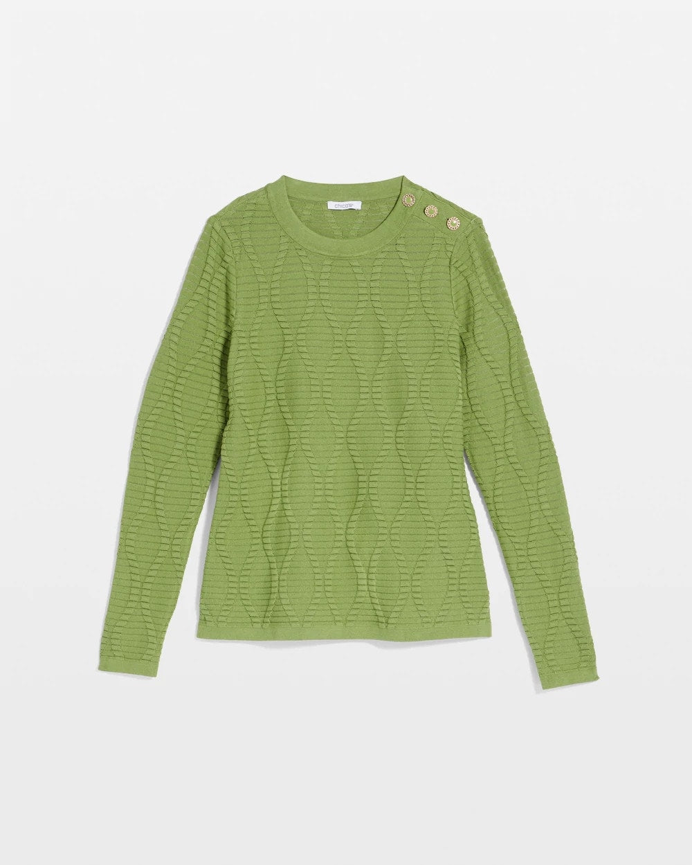 Chico's Premium - Button Shoulder Crewneck Pullover Green Fig