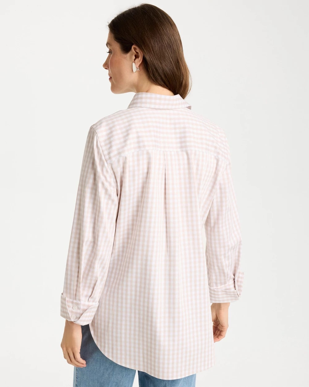 Chico's Classic - No Iron™ Stretch Neutral Gingham Shirt Smokey Taupe