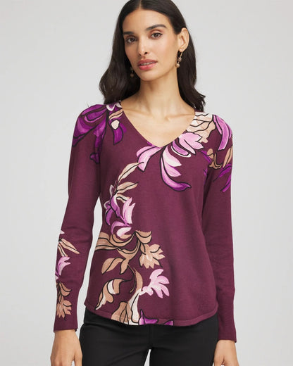 Chico's Trending - Ella V-Neck Artisanal Pullover Sweater Deep Chianti