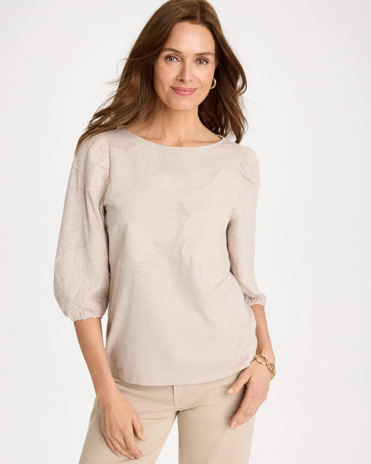 Chico's Recommended - Etched Flora Balloon Top Smokey Taupe