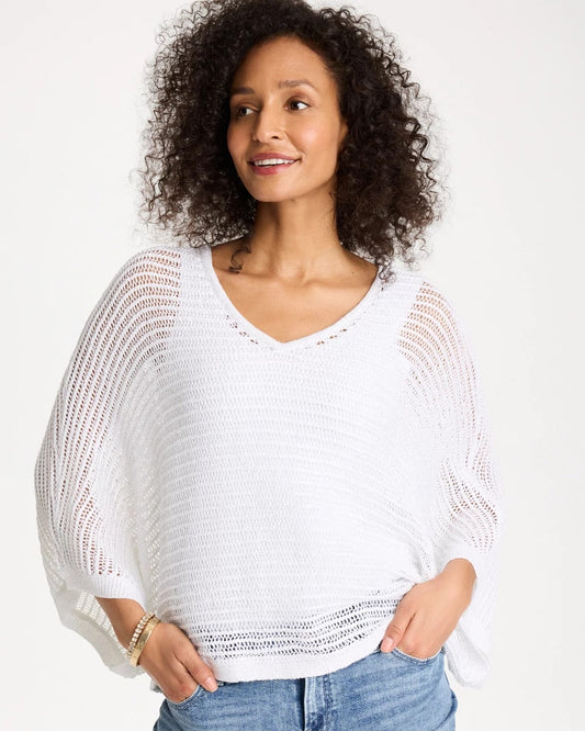 Chico's Trusted - V-Neck Metallic Knit Poncho Alabaster
