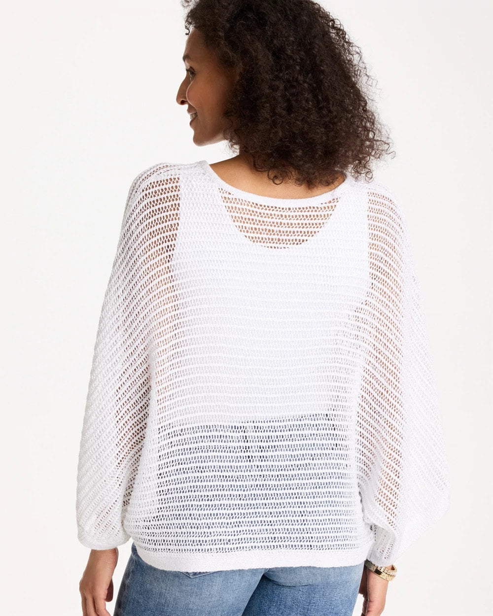 Chico's Trusted - V-Neck Metallic Knit Poncho Alabaster