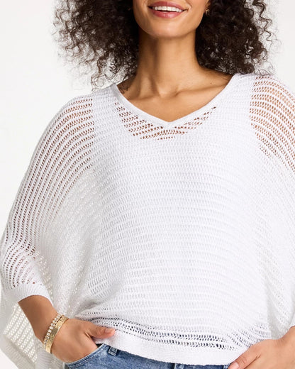 Chico's Trusted - V-Neck Metallic Knit Poncho Alabaster