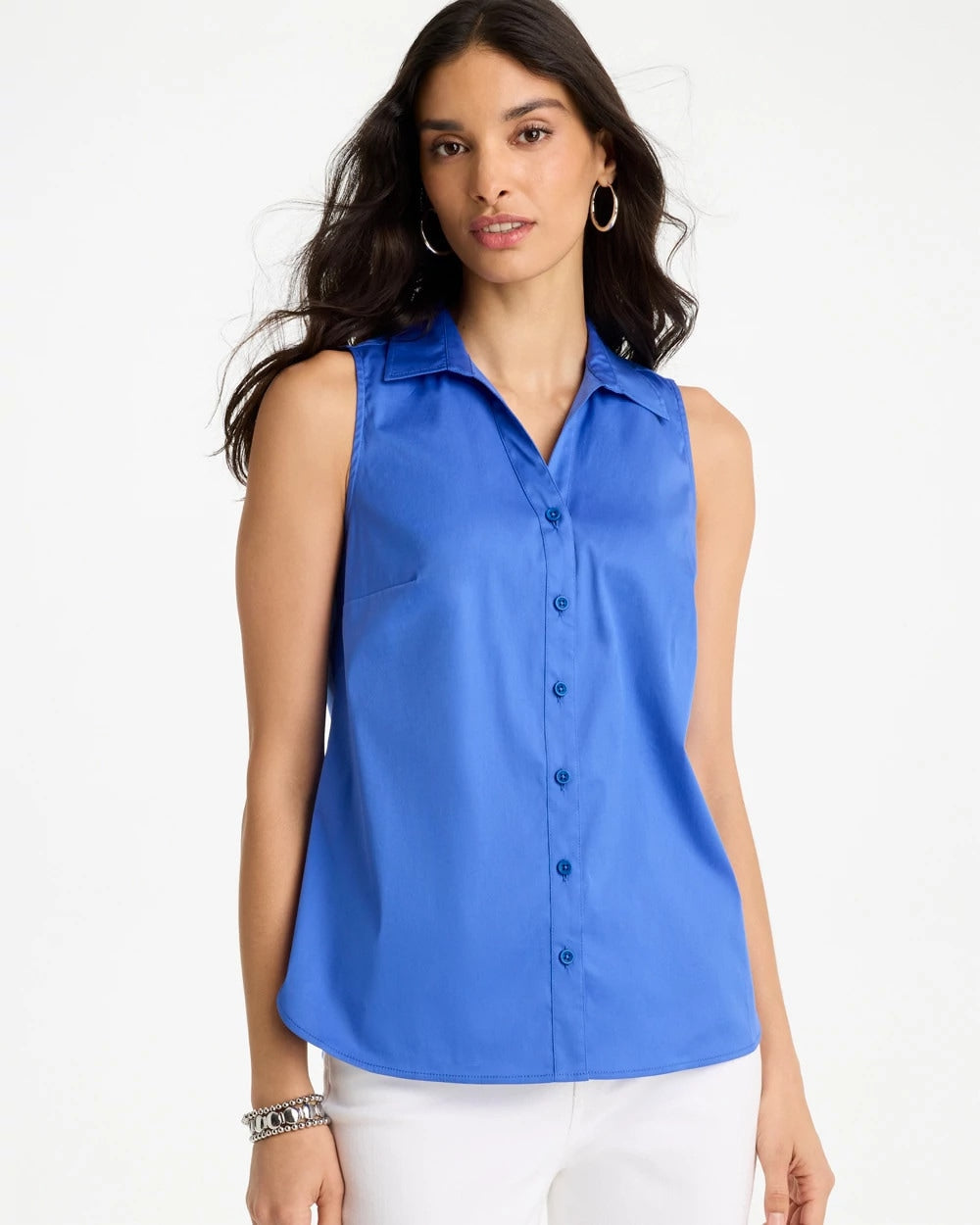 Chico's Signature - Cotton-Blend Classic Sleeveless Shirt Amparo Blue