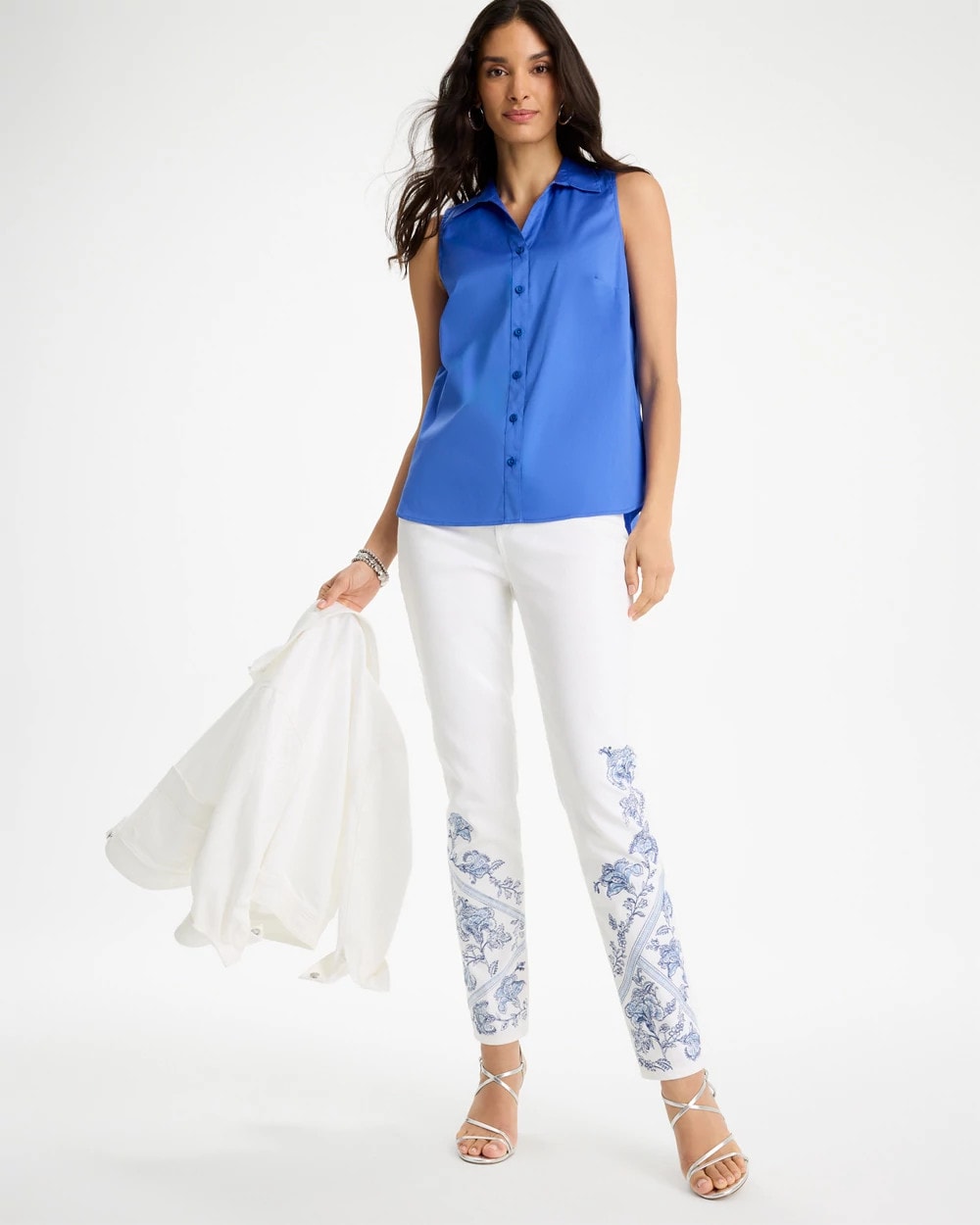 Chico's Signature - Cotton-Blend Classic Sleeveless Shirt Amparo Blue