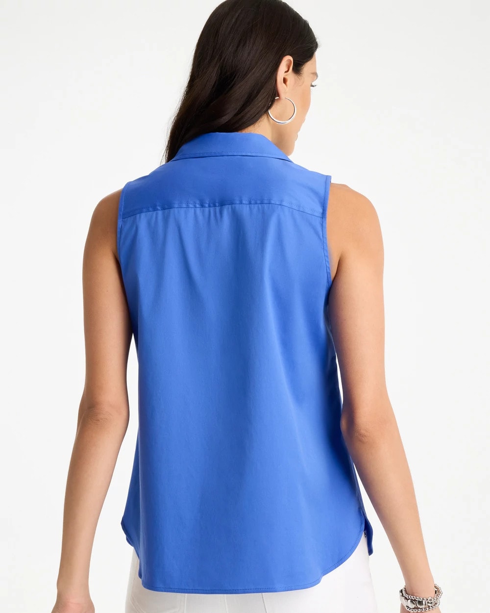 Chico's Signature - Cotton-Blend Classic Sleeveless Shirt Amparo Blue