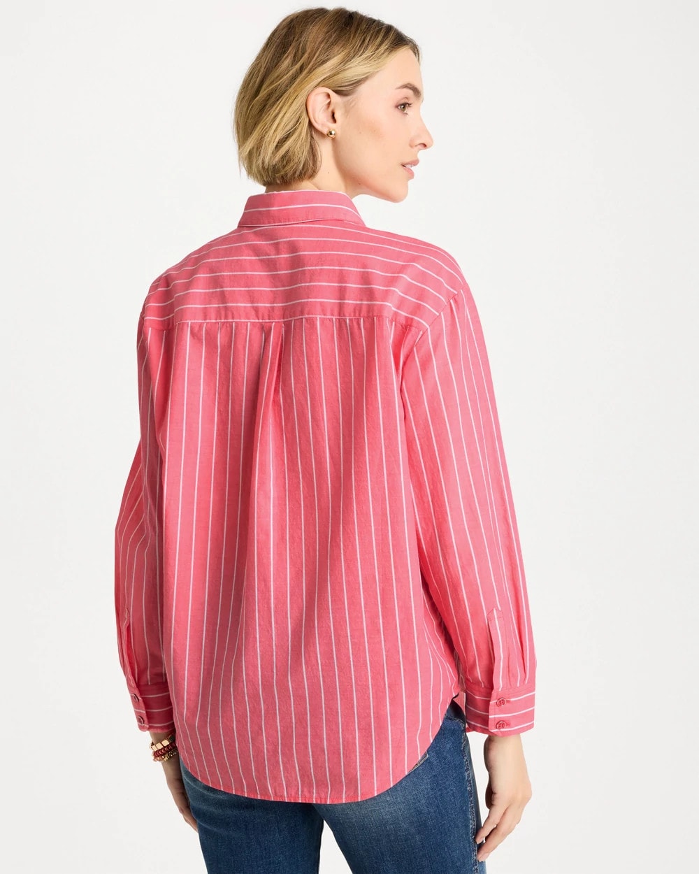 Chico's Exclusive - Cotton Voile Collared Striped Shirt Calypso Coral