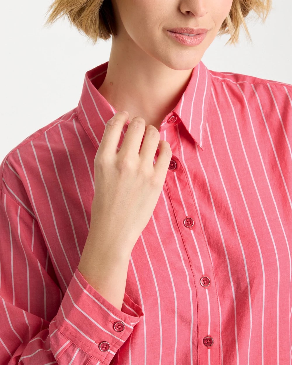 Chico's Exclusive - Cotton Voile Collared Striped Shirt Calypso Coral