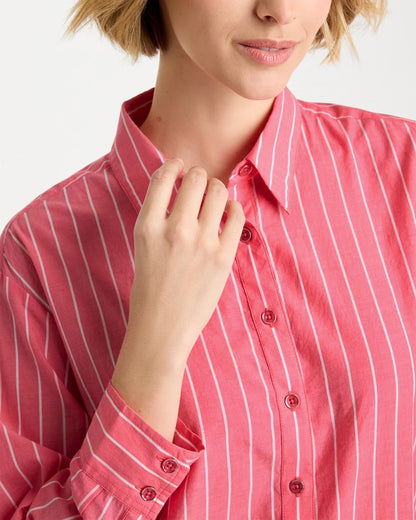 Chico's Exclusive - Cotton Voile Collared Striped Shirt Calypso Coral