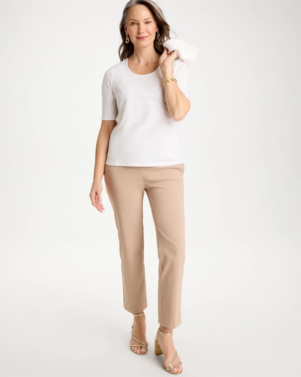 Chico's Smart Buy - Sequin Embroidered Floral Tee Alabaster