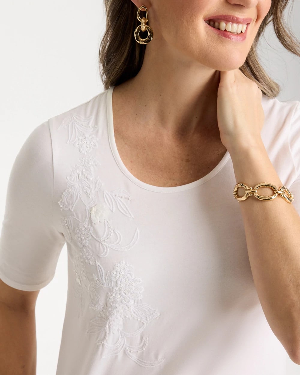 Chico's Smart Buy - Sequin Embroidered Floral Tee Alabaster