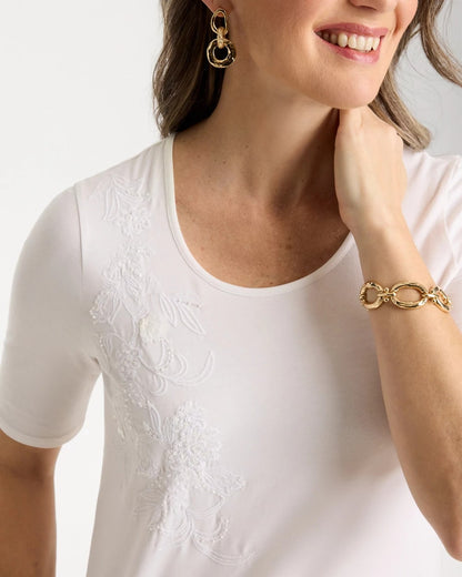Chico's Smart Buy - Sequin Embroidered Floral Tee Alabaster