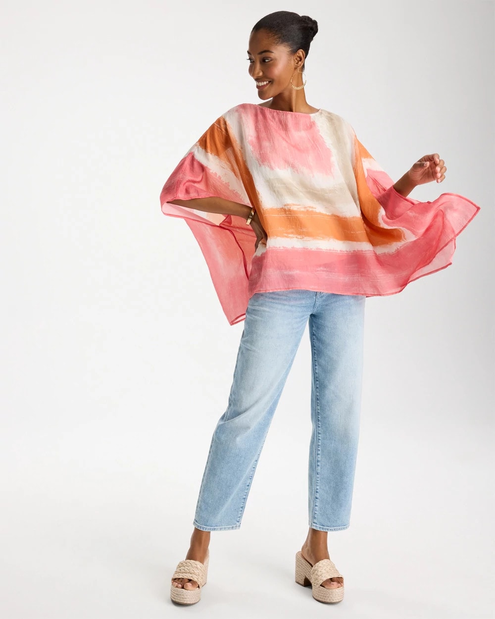 Chico's Trusted - Printed Poncho Coral