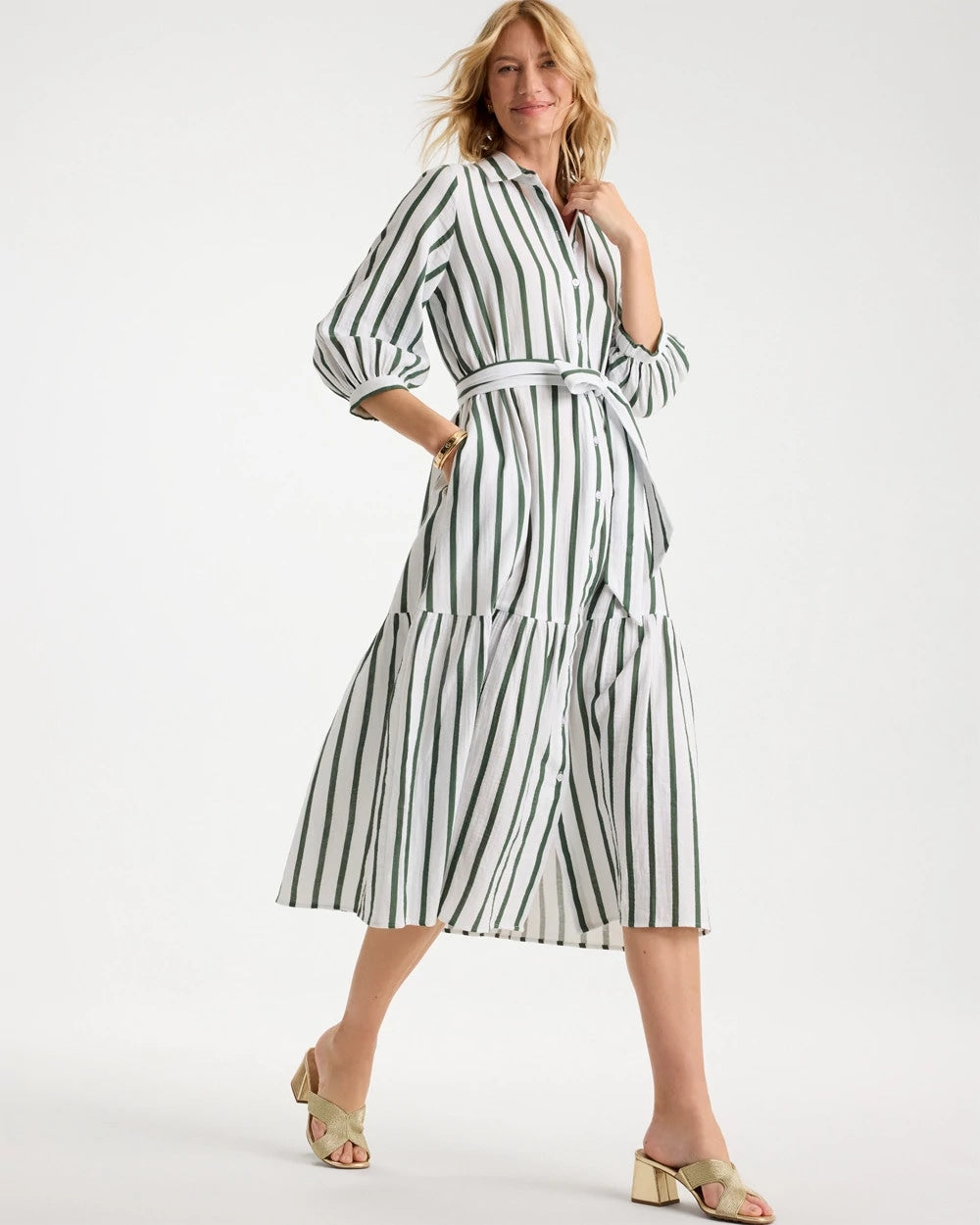 Chico's Latest - Striped Cotton-Gauze Shirtdress Alabaster