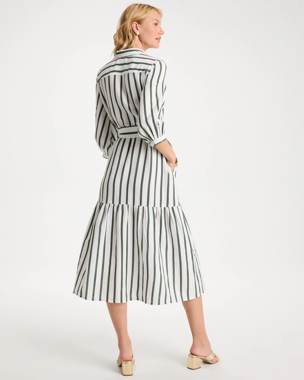 Chico's Latest - Striped Cotton-Gauze Shirtdress Alabaster