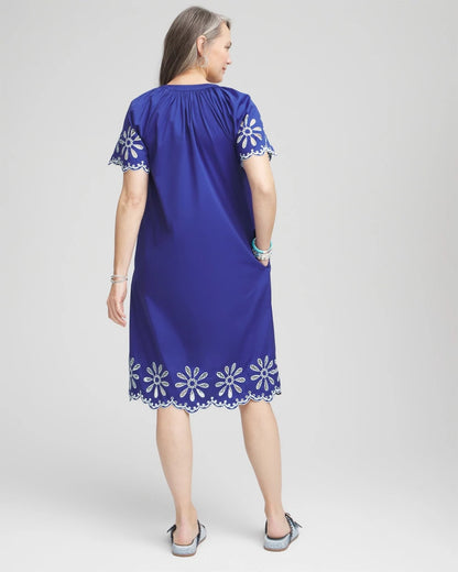 Chico's Great Value - Embroidered Poplin Popover Dress Blue Casa