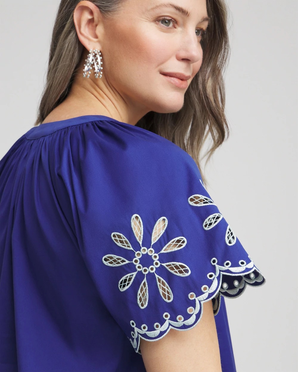 Chico's Great Value - Embroidered Poplin Popover Dress Blue Casa