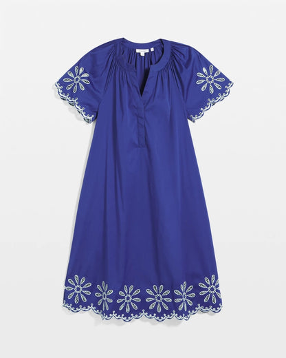 Chico's Great Value - Embroidered Poplin Popover Dress Blue Casa