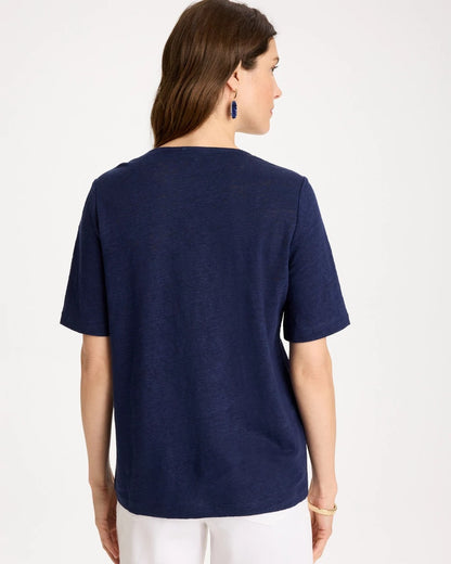 Chico's Classic - Flora Lace V-Neck Tee Passport Blue