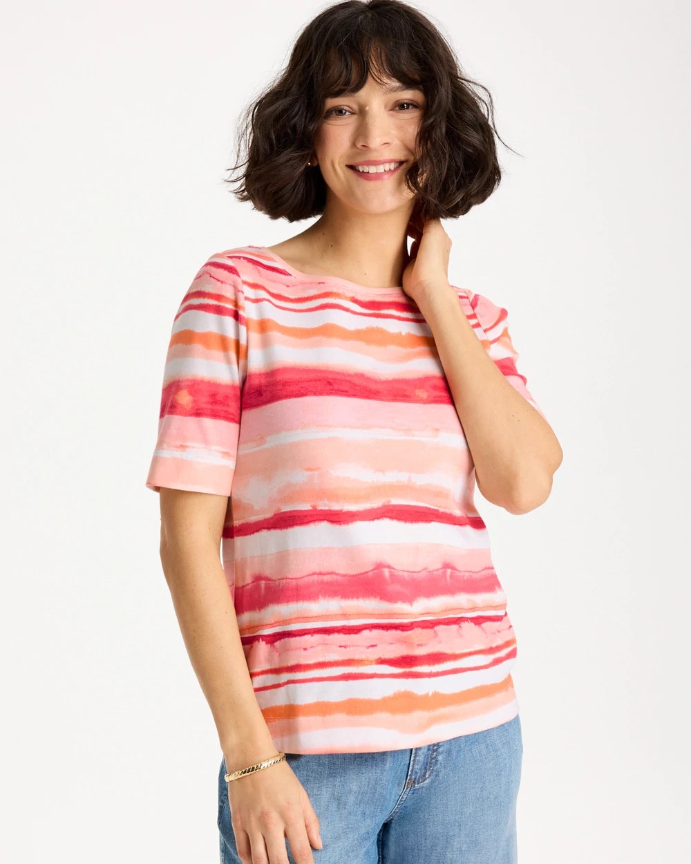 Chico's Best Price - Grotto Mist Pima Elbow Sleeve Tee Calypso Coral