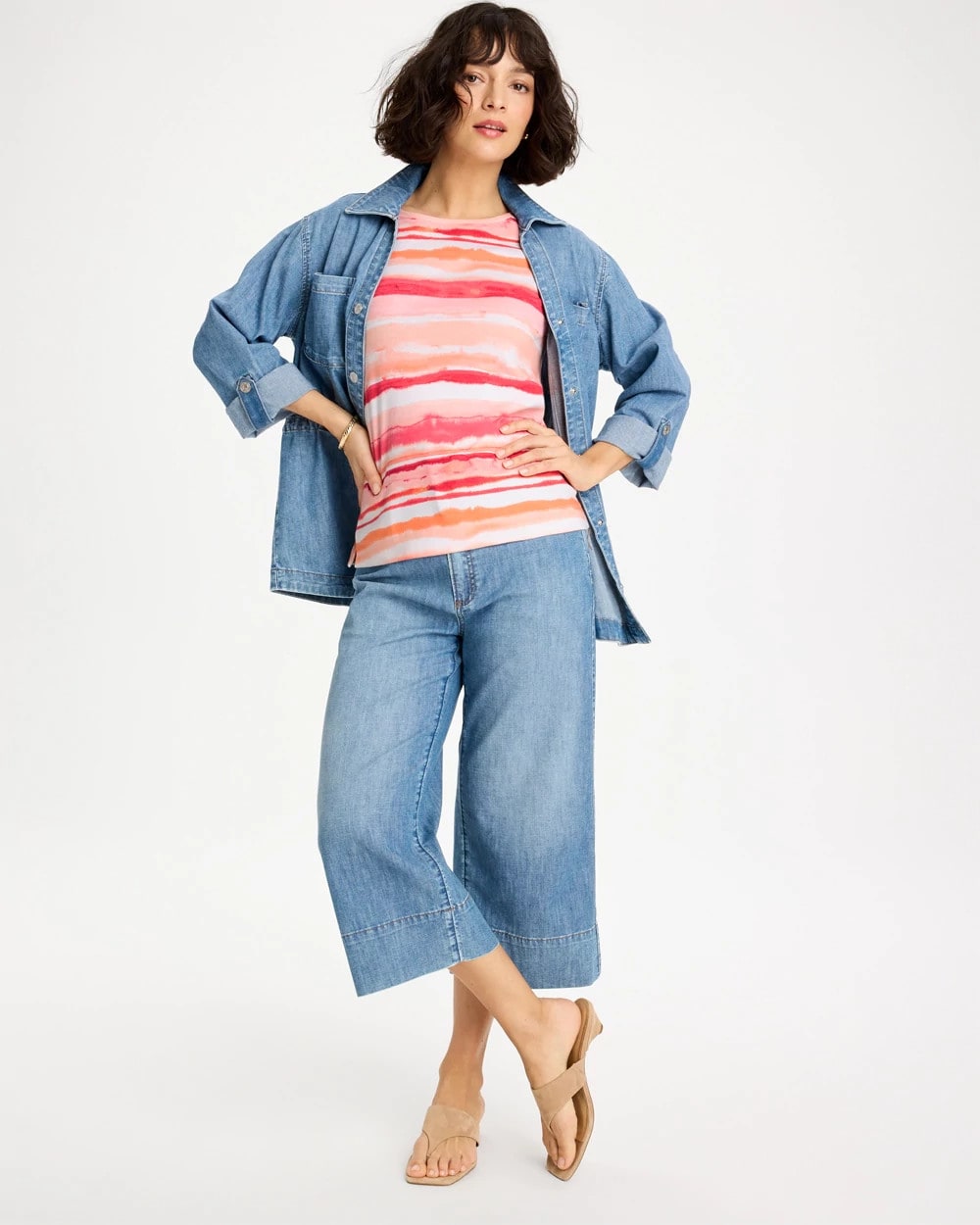 Chico's Best Price - Grotto Mist Pima Elbow Sleeve Tee Calypso Coral