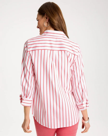 Chico's Trusted - No Iron™ Stretch Striped Shirt Calypso Coral