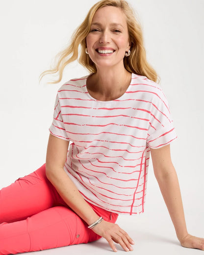 Chico's Signature - Zenergy® UPF Striped Dolman Tee Calypso Coral