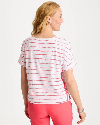 Chico's Signature - Zenergy® UPF Striped Dolman Tee Calypso Coral
