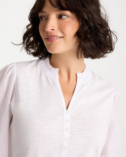 Chico's Special Offer - Ruffled V-Neck 3/4 Sleeve Top Alabaster