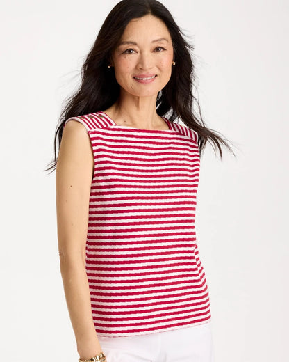 Chico's Trending - Cotton Striped Button Tee Cherry Lush