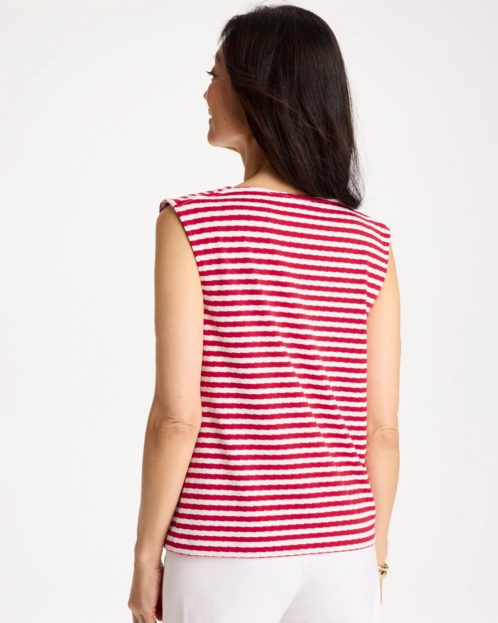 Chico's Trending - Cotton Striped Button Tee Cherry Lush