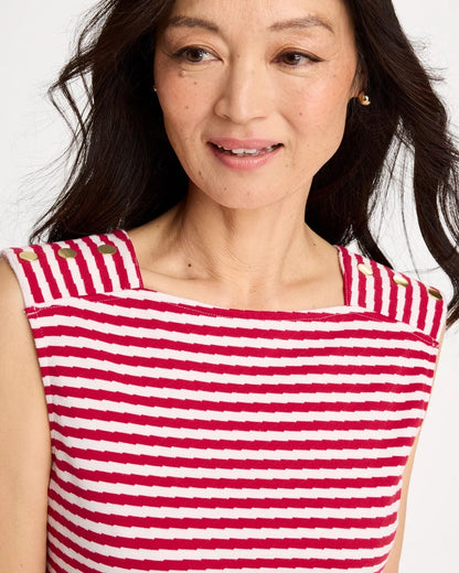 Chico's Trending - Cotton Striped Button Tee Cherry Lush