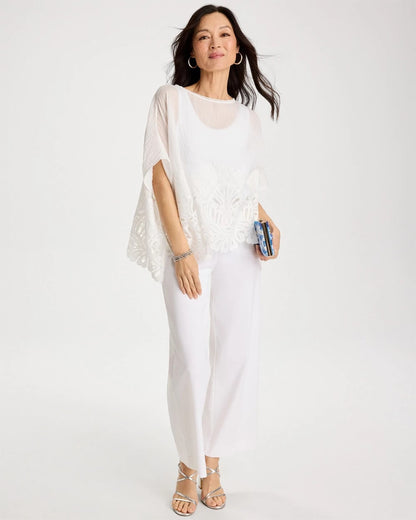 Chico's Latest - Crochet Lace Hem Poncho Alabaster