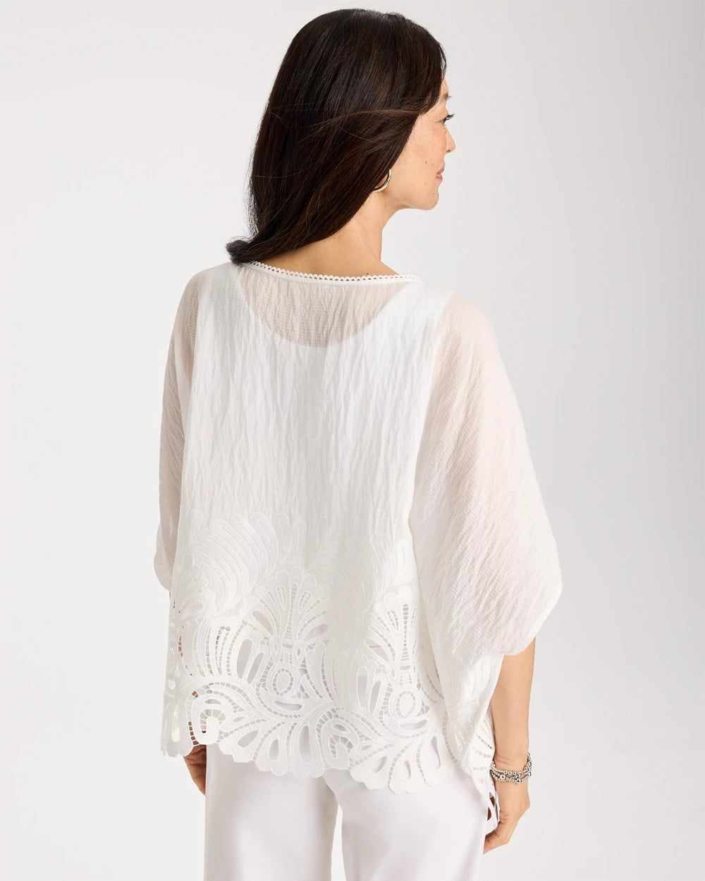 Chico's Latest - Crochet Lace Hem Poncho Alabaster