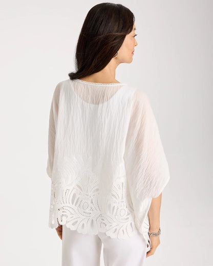 Chico's Latest - Crochet Lace Hem Poncho Alabaster