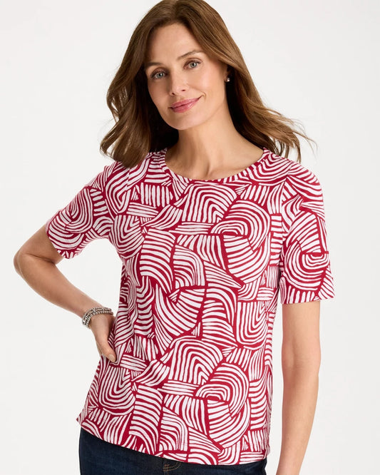 Chico's Signature - Geo Pima Elbow Sleeve Tee Cherry Lush
