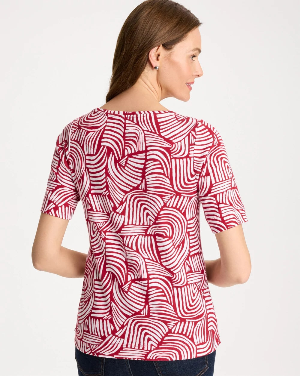 Chico's Signature - Geo Pima Elbow Sleeve Tee Cherry Lush